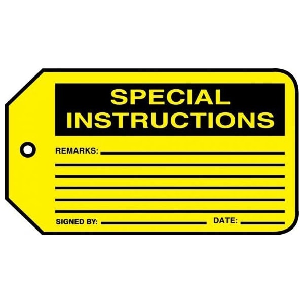 Accuform Safety Tags, SPECIAL INSTRUCTIONS, 5.75in x 3.25in, RP-Plastic, 5PK MMT307PTM - main